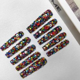 GGddsha 2025 Long Nail Designs Reusable PMMA AcrylicBaroque Glass Style Press-on Nails With Box Gifts ForWomen,Mosaic Mirage (Option: M)