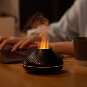 Newest RGB Flame Aroma Diffuser 130Ml 3d Colorful Flame Humidifier Fire Volcano Diffuser Flame (Color: BLACK)