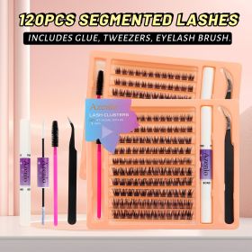 Eyelash Extension Kit Single Box 120 Pieces Eyelash Cluster Kit Eyelash Bonding and Sealing Waterproof Eyelash Tweezers DIY Eyelash Extension Kit (Color: black*20)