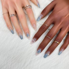 GGDDSHA Press On Nails Short, No Fade Out Fake NailsSeamless Fit Soft Gel Glue On Nails Charms For WomenHandmade Nail Art Manicure Gradient,Azure (Option: M)