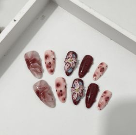 Blooming Hand-painted Three-dimensional Carved White High-grade Mid-length Manicure (Option: Almond-M)